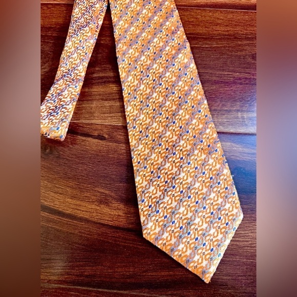 DORMEUIL 100% Silk Orange Striped  Geometric Jacquard Repp Necktie - Picture 6 of 11